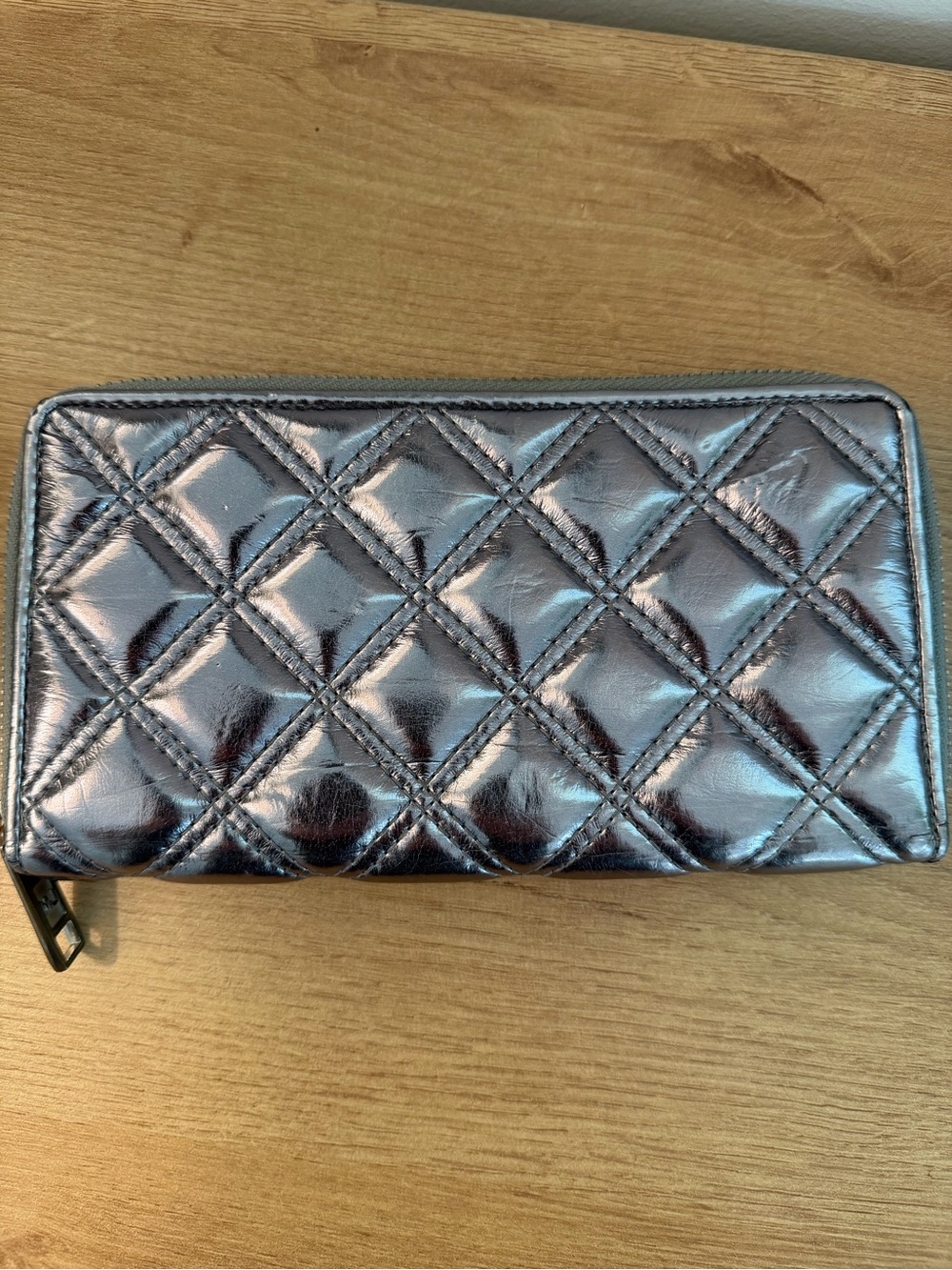 Marc Jacobs Quilted Metallic Silver Zip Wallet